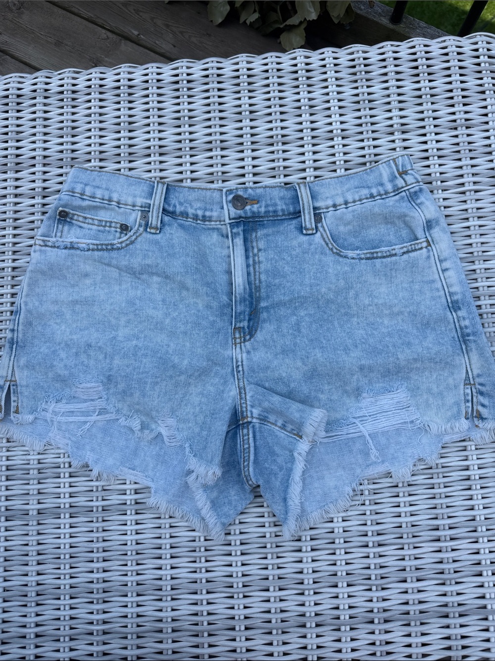 aerie Light Blue Frayed Hem Denim Shorts